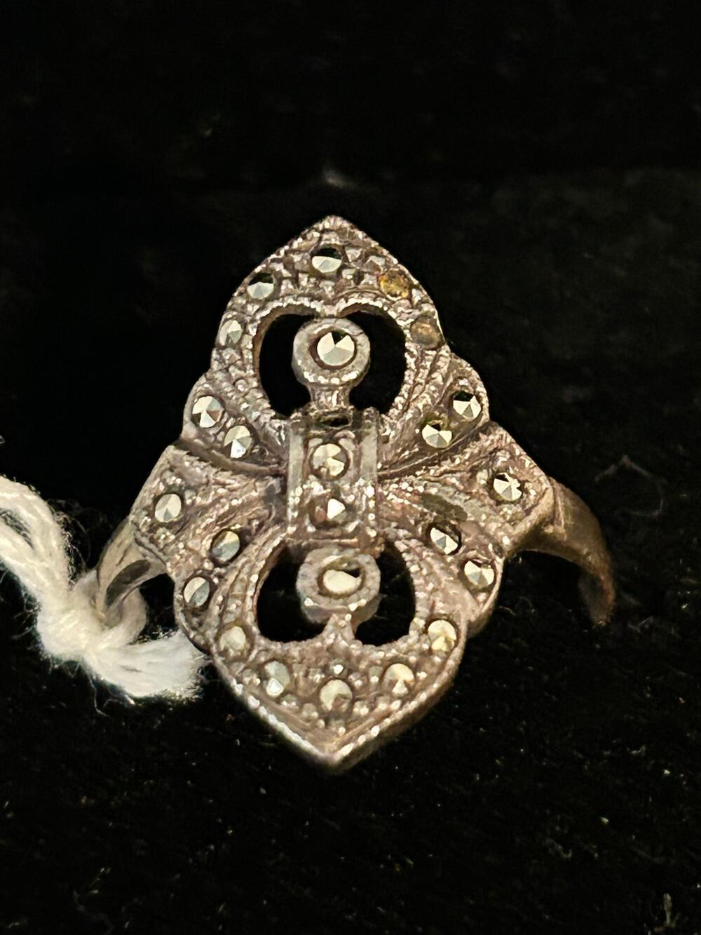 Vintage Marcasite Ring 925 Sterling Silver Size 8 Art Deco Style Estate Jewelry